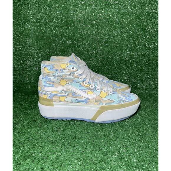 Vans Womens Sk8-Hi Platform Sneaker Stacked Blue Sun Pattern Canvas Size 7.5 - Picture 1 of 9